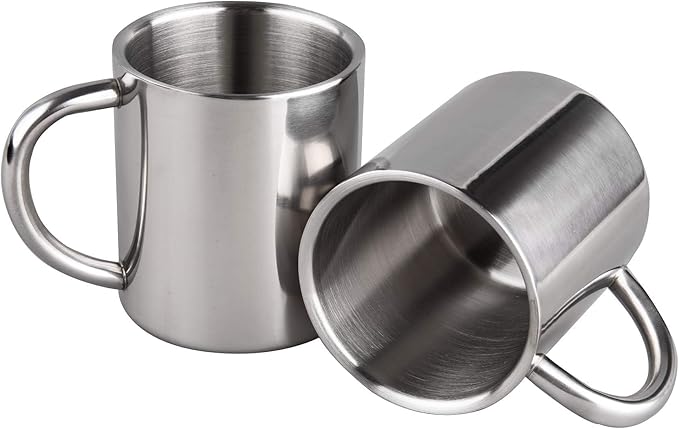 IMEEA Coffee Mugs Unbreakable Double Walled Stainless Steel Mug with Handle 13.5oz/400ml Camping Coffee Mugs, Set of 2