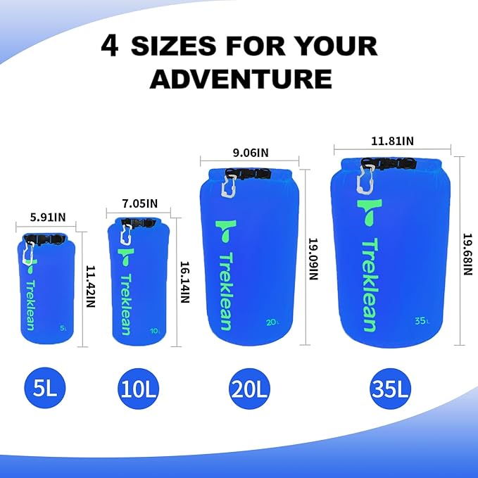 Lightweight Dry Bags Waterproof for Kayaking,5L/10L/20L/35L Roll Top Dry Sack Waterproof Bags for Travel Boating Camping Beach (Blue, 35L)