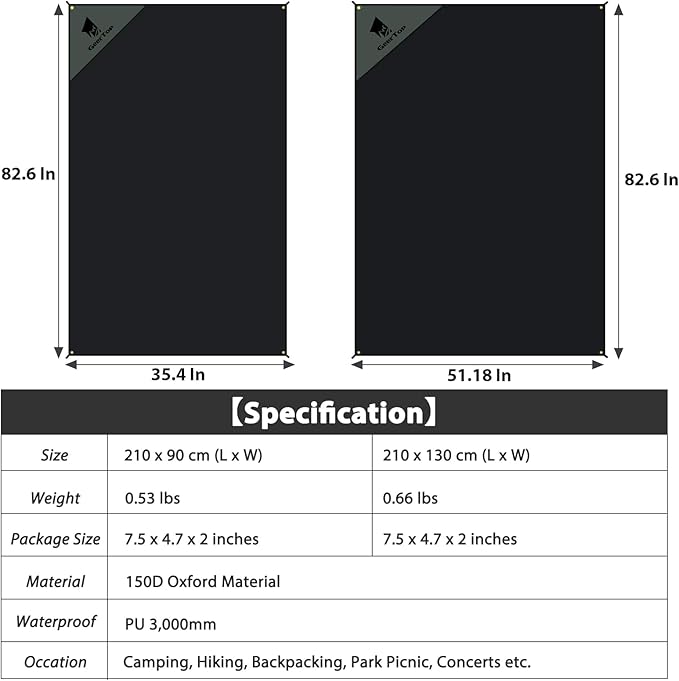 GEERTOP Portable Ultralight Tent Footprint Waterproof Ground Sheet Mat for Camping Hiking Backpacking Outdoor Picnic