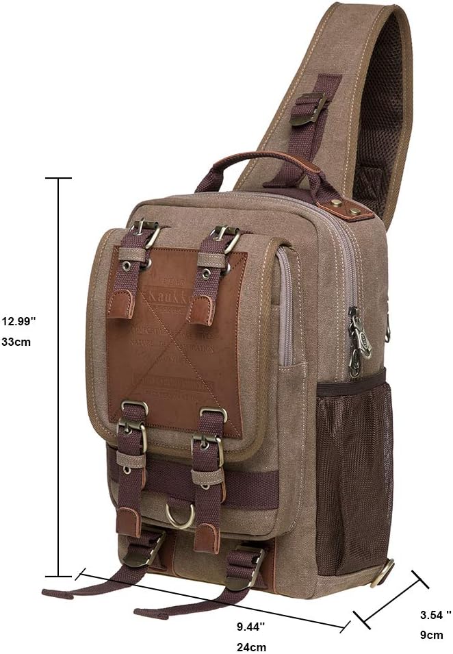 KAUKKO Canvas Messenger Bag Cross Body Shoulder Sling Backpack Travel Hiking Chest Bag