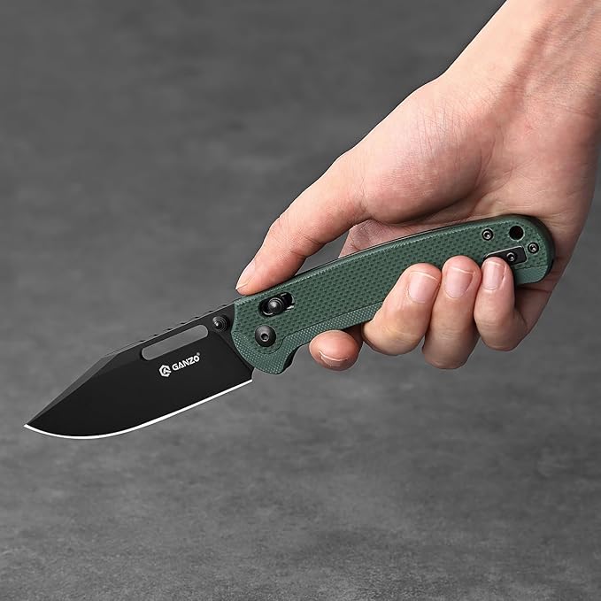 Ganzo G768PT-BK EDC Folding Pocket Knife Razor Sharp D2 Stainless Steel Black Blade G10 Handle with Clip Outdoor Foldable Pocket Knife Hunting Fishing Hiking Gear Best Gift for Men (Black)