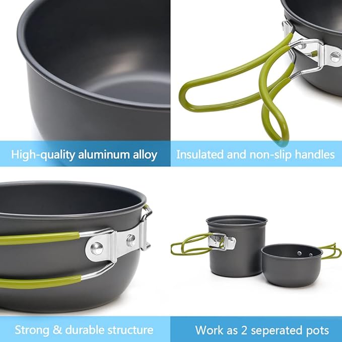 aiGear Camping Cooking Set Cookware Mess Kit with Storage Bag Pot Pan and Teapot Set Camping Accessories for Outdoor Camping Hiking Picnic Portable and Lightweight Aluminum
