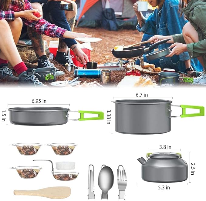 aiGear Camping Cooking Set Cookware Mess Kit with Storage Bag Pot Pan and Teapot Set Camping Accessories for Outdoor Camping Hiking Picnic Portable and Lightweight Aluminum