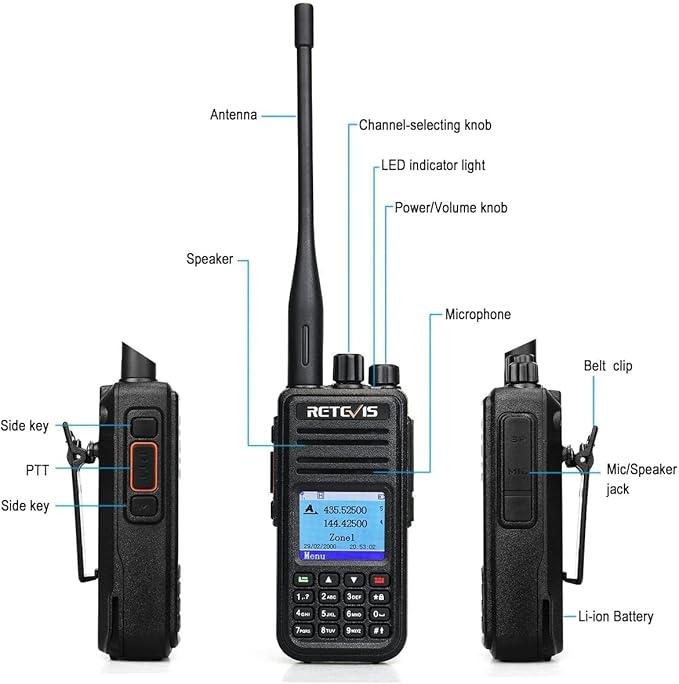 Retevis RT3S Dual Band DMR Radio, Digital Analog 2 Way Radio with GPS APRS, 3000Ch 120000 Contacts 2000mAh, Long Range Handheld Walkie Talkie for Traveling Hiking (Black 1 Pack)