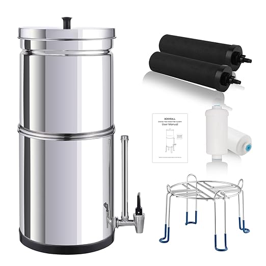 NSF/ANSI 42&372 Standard Stainless Steel Portable Gravity-Fed Water Filter System 2.25 Gallons Water Filter System with Filter and Sight Glass Spigot at Home and Camping