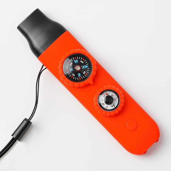 Viriber Whistle Emergency Camping Hiking Survival Whistle,Outdoor Multifunctional Tool with Lanyard,Compass,Thermometer,Ideal for Kayaking, Boating,Climbing