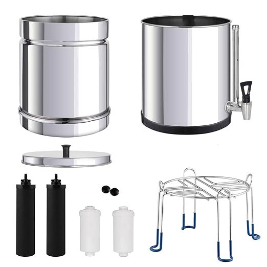 NSF/ANSI 42&372 Standard Stainless Steel Portable Gravity-Fed Water Filter System 2.25 Gallons Water Filter System with Filter and Sight Glass Spigot at Home and Camping