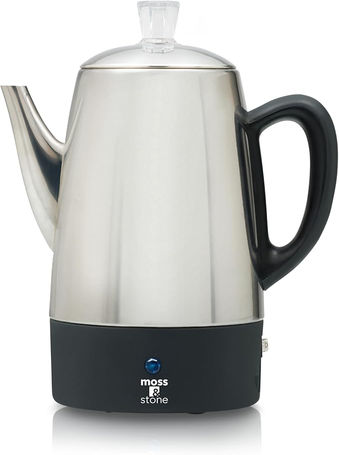 Moss & Stone Percolator Coffee Pot Electric 10 Cup, Stainless Steel Coffee Maker, Coffee Percolator Electric With Keep Warm Function, 10 Cups Stainless Steel Percolator With Coffee Basket