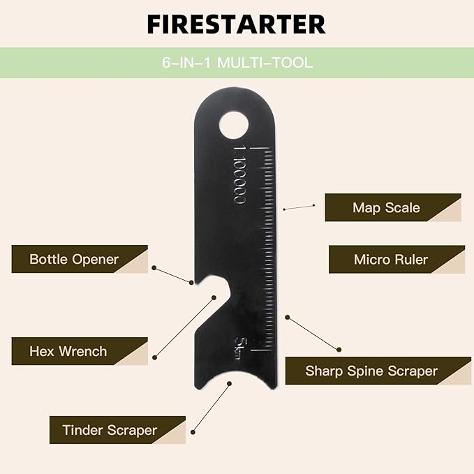 Fire Starter Survival Tool, Ferro Rod Fire Starter Kit & Backpacking Multitool, Fire Steel, Fire Rod