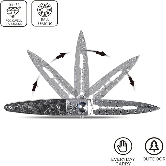 Sitivien ST251 Damascus Steel Folding Knife,Damascus Blade,Titanium Carbon Fiber Handle EDC Tool Knife for Outdoor Fishing, Camping, Hiking …
