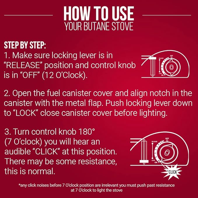 Portable Butane Camping Stove, Piezo Click Ignition, 15,000 BTU Output, Double Wind-Guard Portable Stove Burner for Emergency, Tailgating, Hiking, Backpacking, Camping Essentials by Chef Master #90019