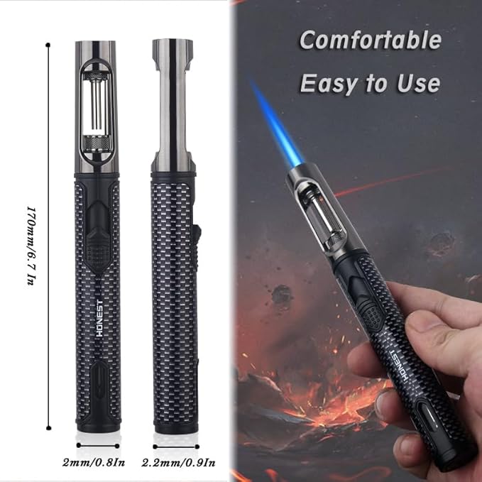 HONEST Torch Lighters Butane Lighters Refillable Single Jet Flame for Candle Grill BBQ Camping (Blue)