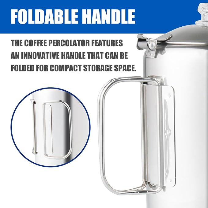 Percolator Coffee Pot Stainless Steel Coffee Percolator with Heat Resistant Glass Knob Top, Compact Coffee Maker Pot for Campfire or Stovetop Coffee Making Outdoor Traveling Fast Brew