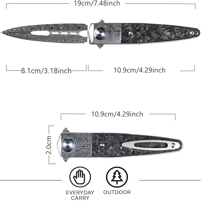 Sitivien ST251 Damascus Steel Folding Knife,Damascus Blade,Titanium Carbon Fiber Handle EDC Tool Knife for Outdoor Fishing, Camping, Hiking …