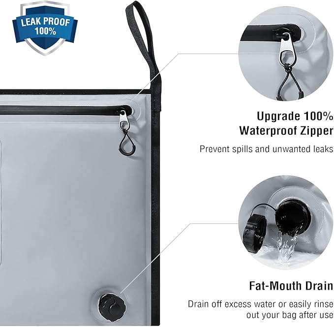 Buffalo Gear Insulated Fish Cooler - Leakproof Kill Bag with 2 Reusable Cooler Ice Packs - Portable Waterproof Zipper
