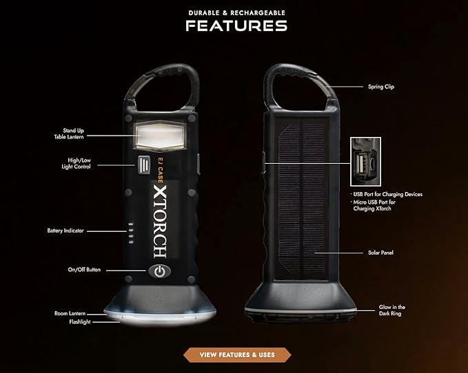 Led Rechargeable Flashlight, Portable Solar Charger - Camping Lantern Flashlight, Solar Lanterns for Power Outages - Hiking Accessories, Solar Emergency Flashlight