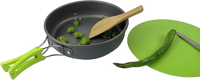 Peidesi Camping Cookware Mess Kit, Portable Camp Stove Pots and Pans Set, Carabiner, Folding Knife, Fork Spoon Kit, Carry Mesh Bag,Teapot for Backpacking, Outdoor Camping, Hiking and Picnic(16Pcs)