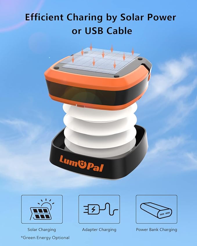 Solar Lantern Camping, Lumopal Collapsible Solar Camping Light Rechargable,LED Portable USB Solar Lamp IP54 Waterproof Lights for Backpacking Gear,Emergency Charger for Power Outage (White Light)