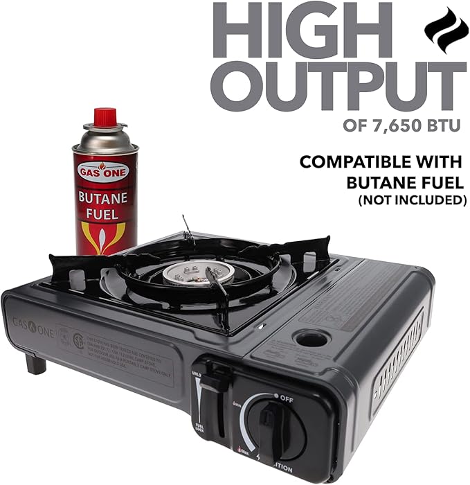 Gas One Portable Butane Camping Stove with Case: Automatic Ignition, Precise Heat Control - Camping & Tailgating and Outdoor Cooking