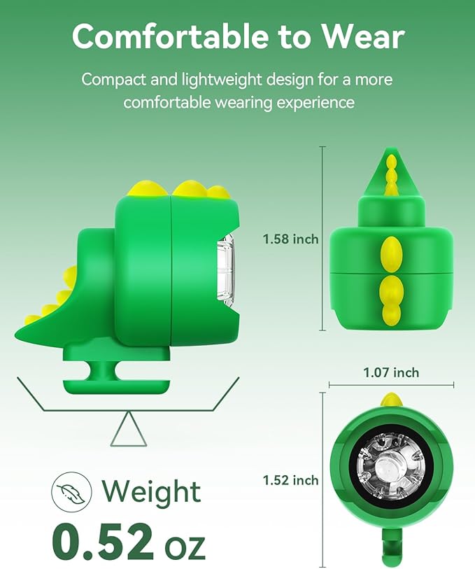 Shoes Lights 2 PCS, Headlights for Croc Shoes 3 Modes LED Flashlight, Cute Dinasour Shoe Headlamps Lasting 145 Hrs, Headlights for Croc Shoes IPX5 Waterproof Shoe Charm Shoes Headlights for Girls Boys