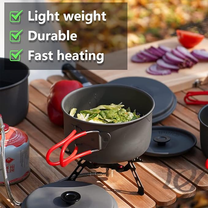 aiGear Camping Cooking Set Cookware Mess Kit with Storage Bag Pot Pan and Teapot Set Camping Accessories for Outdoor Camping Hiking Picnic Portable and Lightweight Aluminum