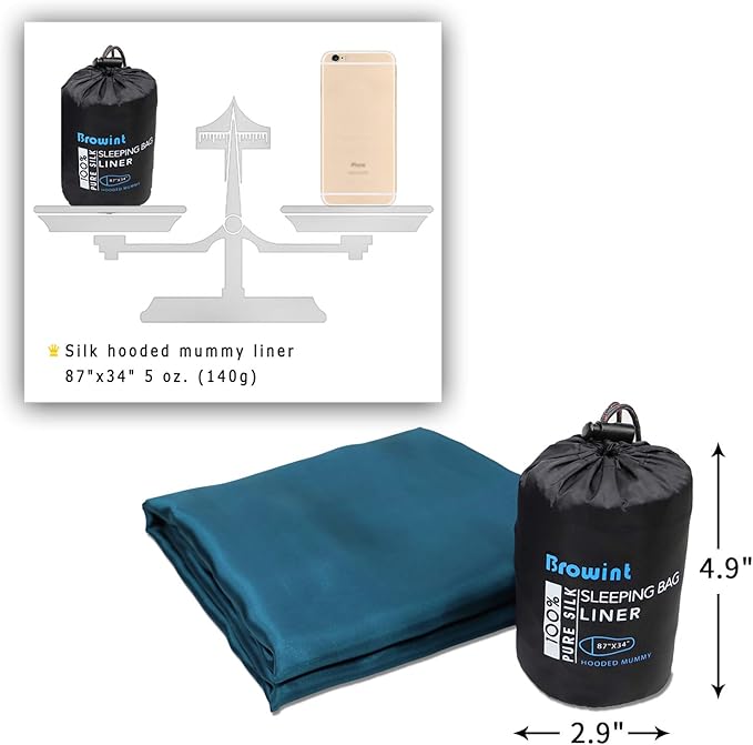 Browint Silk Sleeping Bag Liner, Silk Sleep Sack, Extra Wide 87"x43", Lightweight Travel Sheet for Hotels, More Colors for Option, Reinforced Gussets