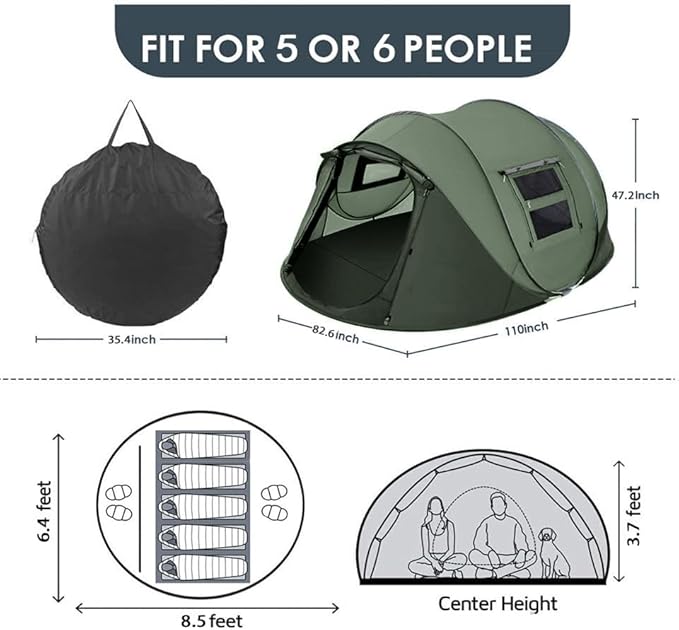 Instant Pop Up Camping Tent, 5-6 Person Tents,Automatic Set Up Tent in 3 Seconds,Waterproof Sunshade Family Tent,Portable Lightweight Dome Tent for Outdoor Camping,Hiking,Travel & Beach