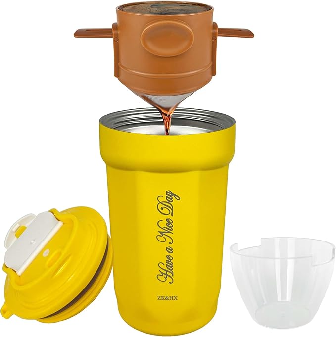 ZK&HX LIFE Pour Over Coffee Maker,Travel Coffee Mug,Insulated Coffee Mug,Camping Coffee Makers,Tea Infuser Mug,Tea Infuser for Loose Leaf Tea,Travel & On the GO