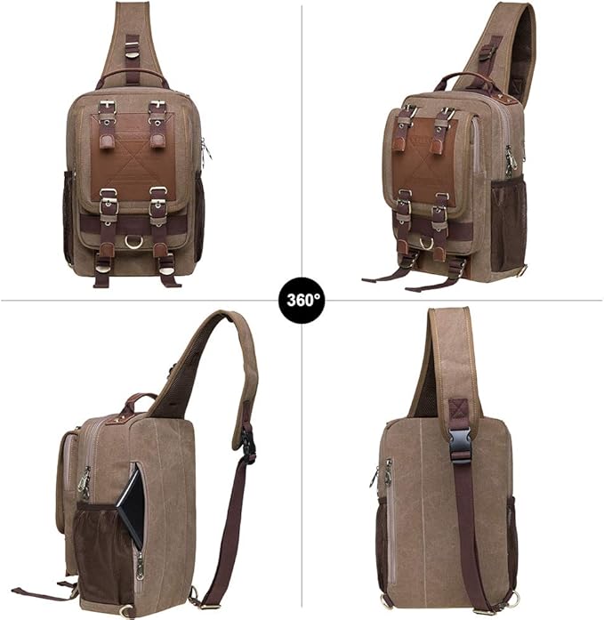 KAUKKO Canvas Messenger Bag Cross Body Shoulder Sling Backpack Travel Hiking Chest Bag