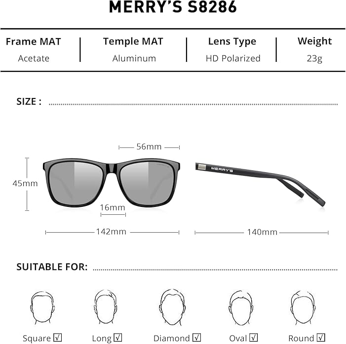 MERRY'S Unisex Polarized Aluminum Sunglasses Vintage Sun Glasses For Men/Women S8286