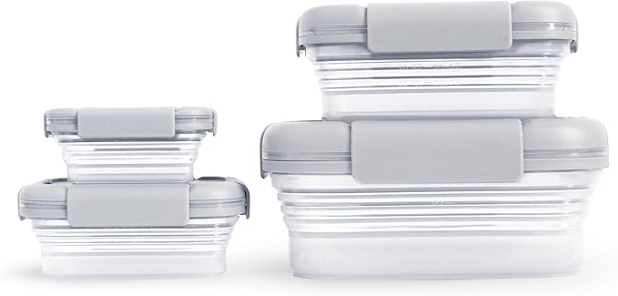 Stojo Nestable Collapsible Food Storage Container - Set of 4, Cashmere - Leak-Proof Airtight Seal Made With Food Grade Silicone For Meal Prep, Lunch Box, Pantry Organizer - Microwave & Dishwasher Safe