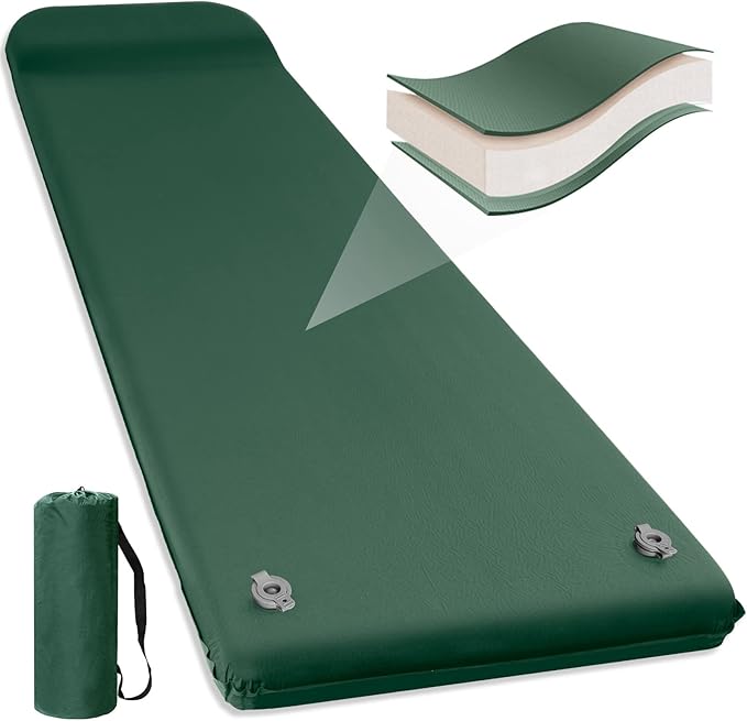 Self Inflating Sleeping Pad for Camping Fast Inflating in 20s Insulated Camping Pad Ultra-Thick Foam Camping Mats Memory Foam Camping Air Mattress with Pillow for Car Camping , Tent, Home,Travel