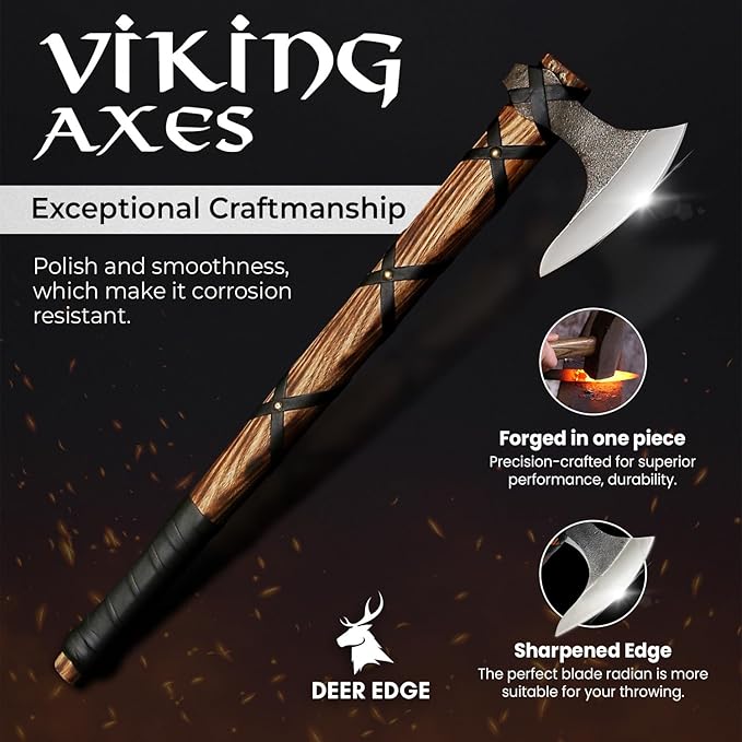 Steel Axe | Ragnar Axe | Camping Axe | Best Gift for him | Black Wrapped Handle with Leather Sheath