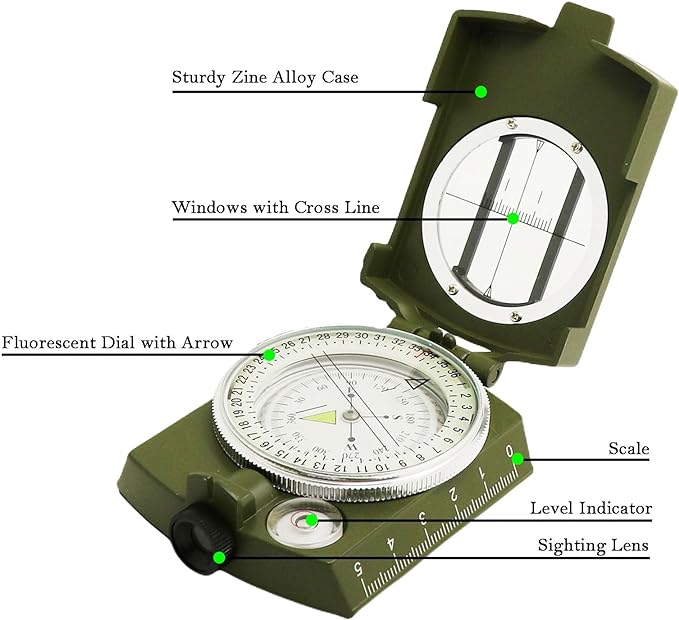 Compass, Hiking Compass for Survival with Lensatic – Waterproof Durable and Pocket-Sized