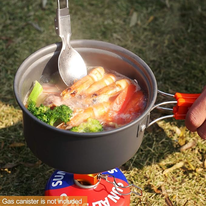 REDCAMP 11/12/17/22 PCS Camping Cookware Mess Kit, 800ml (28oz) Backpacking Camping Pot+Pan Set, Lightweight and Compact Cookware for Hiking, Picnic and Camping