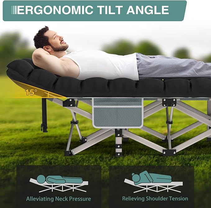 ZENPETIO Camping Cot for Adults, Heavy-Duty Portable Cot Bed with Mattress, Foldable Padded Sleeping Cots for Camping Travel Tent Day Bed Outdoor & Home Guest, Max Load 500 LBS, 75x28x15”