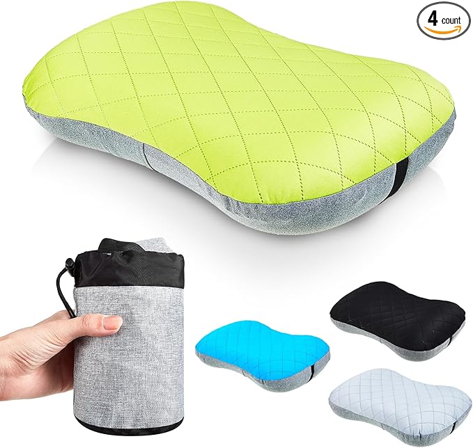 Suzile 4 Pcs Camping Pillows with Removable Cover Sleeping Lightweight Inflatable Pillows Washable Backpacking Pillow with 4 Pcs Carry Bags for Neck Lumbar Support Camping Hiking Backpacking Travel