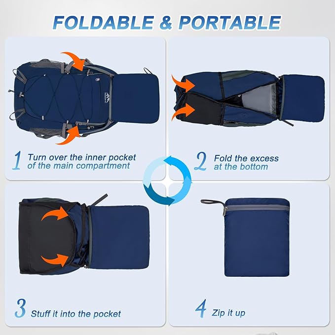 BKNOOU 40L Lightweight Hiking Backpack Packable Camping Backpack Waterproof Hiking Daypack Men Women Foldable Travel Daypack