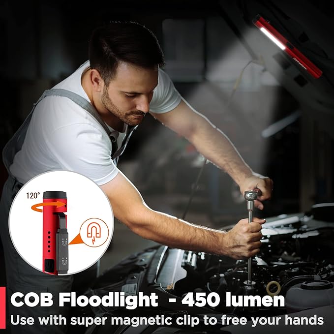 WORKPRO Rechargeable Pen Light, 450 Lumen LED Flashlight with 365 nm UV Black Light, Multifunctional Penlight for Mechanic Emergency Outdoor