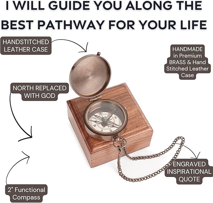 to My Son Compass with Wooden Box-Mom to Son Compass–Father to Son Gifts- to My Grandson -Graduation Day Gifts for Son-Birthday, Baptism, Graduation, Confirmation, Communion Compass for Women Men