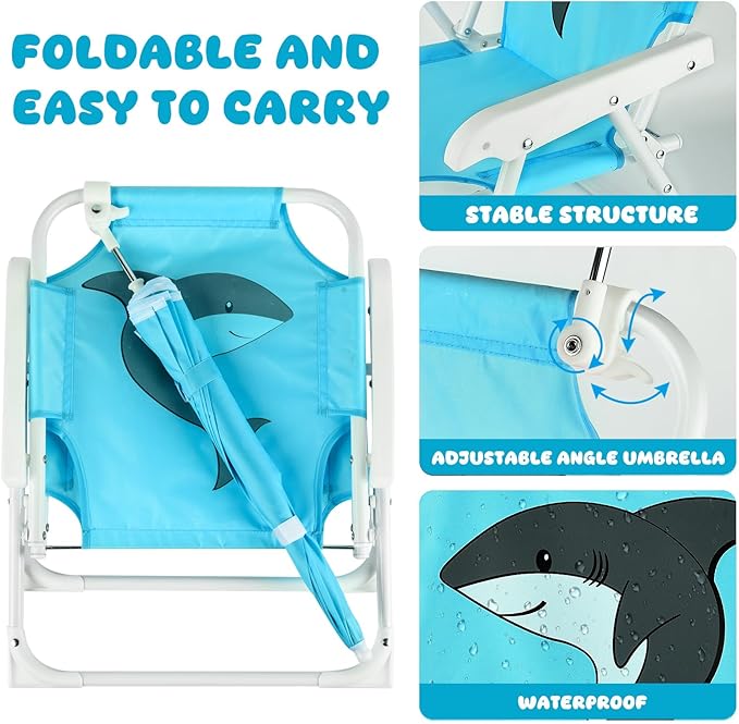 PLULON Kids Beach Chair with Umbrella Folding Lawn and Camping Chair with Summer Shade Children's Beach Chair for Beach Pool Travel Outdoor(for 1-5 Years Old)