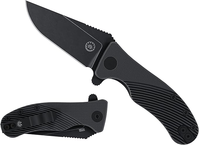 Off-Grid Knives - Baby Rhino Blackout, Legal Carry EDC Compact Folding Knife w. Sandvik 14C28N Blade Steel, G10 Scales, Deep Carry Left and Right Hand, Built Like A Tank