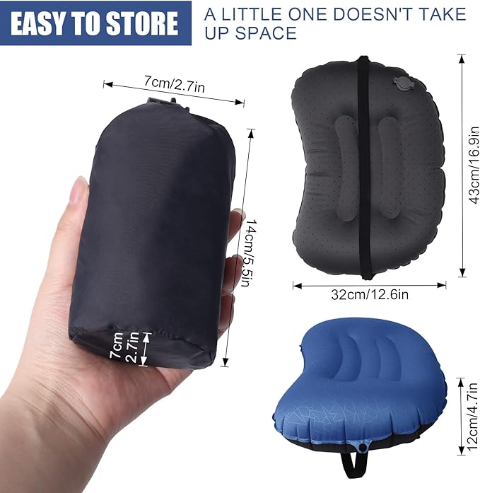 DAWNTREES Inflatable Pillow for Camping,Portable Compressible Ultra-light Travel Inflatable Pillow for Sleeping,Support The Neck and Lumbar,Backpacking Essentials (Blue)