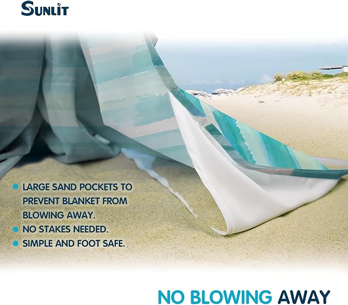 Sunlit Soft 106"x81" Sand Proof Beach Blanket Sand Free Beach Mat with Corner Pocket and Mesh Bag for Beach Party Travel Camping and Outdoor Music Festival, Watercolor Painting Ombre Green
