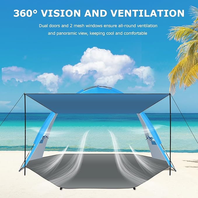 Gorich Beach Tent with Canopy - Easy Setup 3-6 Person Portable Sun Shelter, UPF 50+ UV Protection Sun Shade, Lightweight & Compact Beach Cabana for Family Travel