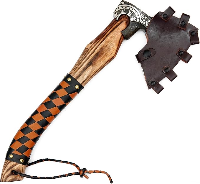 Carbon Steel Axe | Throwing Axe | Best Gift for him | Football Wrapped Handle with Leather Sheath