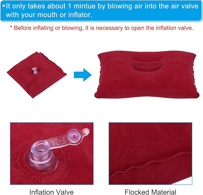 PATIKIL Inflatable Pillow, 3 Pack Ultralight Camping Travel Pillow Desk Rest Neck Support for Hiking Backpacking Office, Red