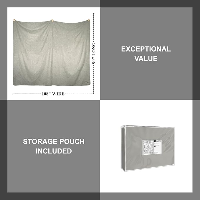 EKTOS 100% Virgin Wool Blanket, 90" x 108", Temperature Regulating, Perfect for Bed (Light Gray, King Size)