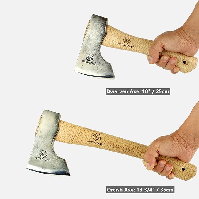 Mastiff Gears® Hand-Forged Wood Handle Hatchet: Versatile Carving, Camping, Wood Splitting Axes in Two Sizes for Outdoor Enthusiasts (Orcish Axe)
