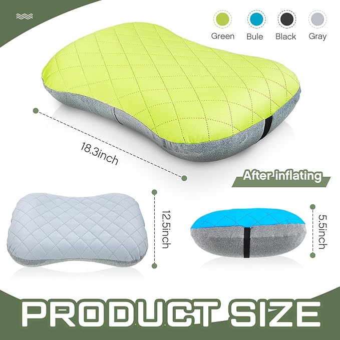 Suzile 4 Pcs Camping Pillows with Removable Cover Sleeping Lightweight Inflatable Pillows Washable Backpacking Pillow with 4 Pcs Carry Bags for Neck Lumbar Support Camping Hiking Backpacking Travel